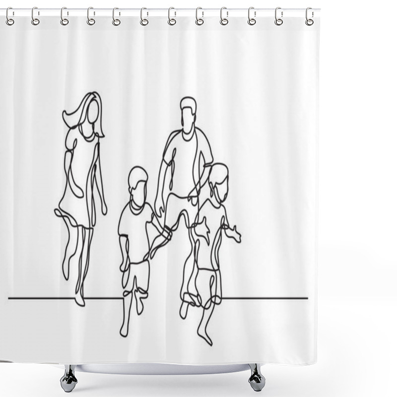 Personality  Continuous Line Drawing Of Happy Family Having Fun Together Shower Curtains