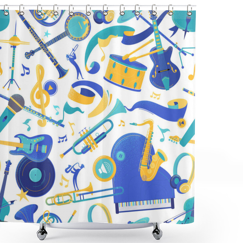 Personality  Musical Instruments Vector Seamless Pattern. Piano, Trumpet, Guitar Texture. Brass, String, Percussion Instruments. Musical Festival, Jazz Performance, Classical Orchestra, Wrapping Paper Design Shower Curtains