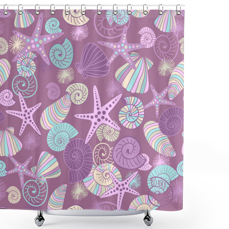 Personality  Starfishes And Seashells Seamless Pattern Shower Curtains