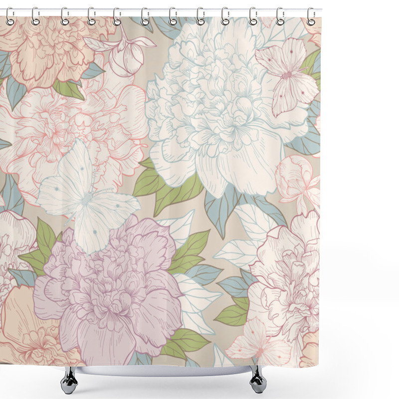 Personality  Peonies And Butterflies Shower Curtains