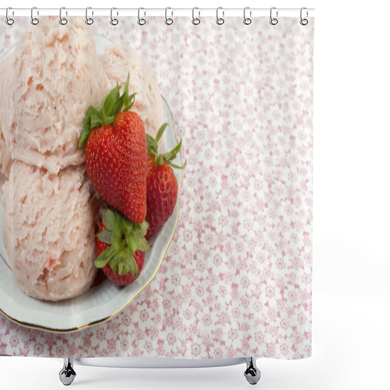 Personality  A Scoop Of Strawberry Ice Cream On A Plate With Fruits Shower Curtains