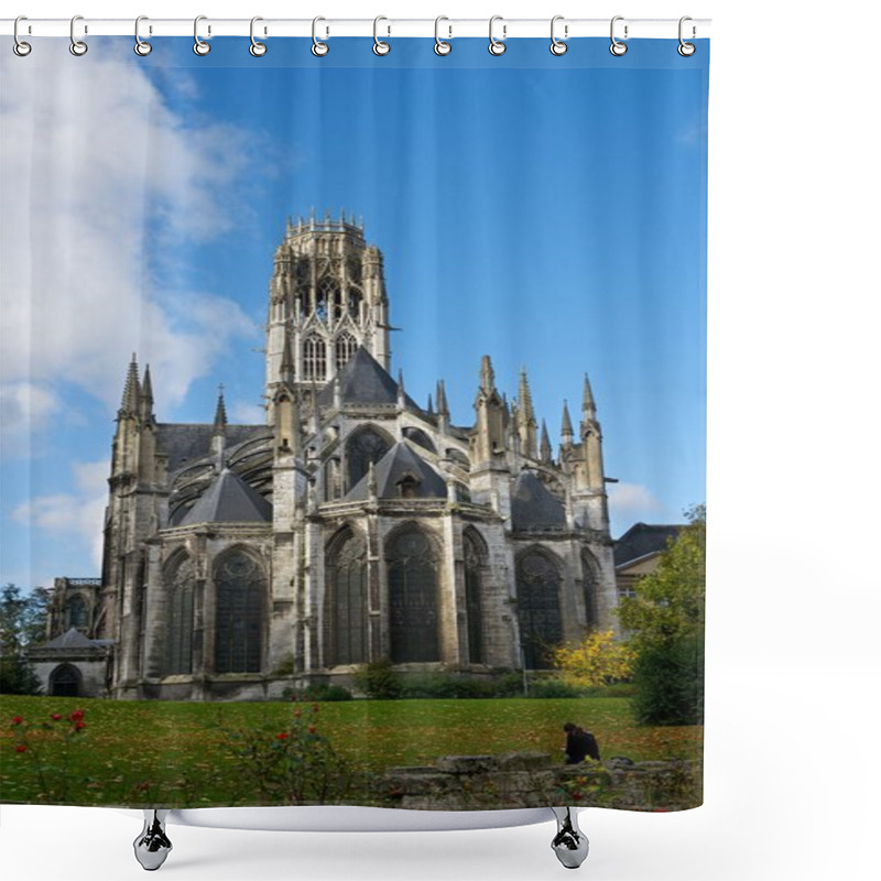 Personality  Rouen. Normandy. France. View Of The Dome Of The Cathedral Of Rouen, Normandy. Rouen Cathedral. Famous Places Of Province Normandy In France With Cloudy Sky And Green Park View Background Shower Curtains