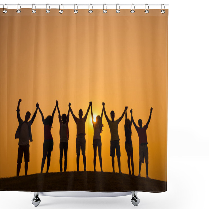 Personality  People Celebrating Success On Sunset Shower Curtains