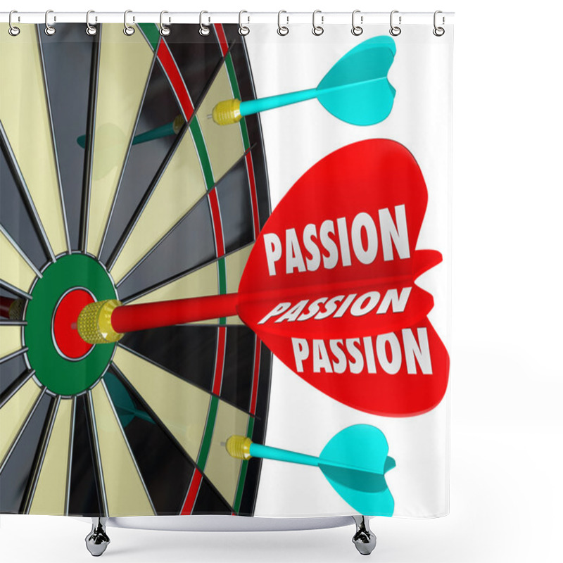 Personality  Passion Word On A Dart Hitting A Target Shower Curtains