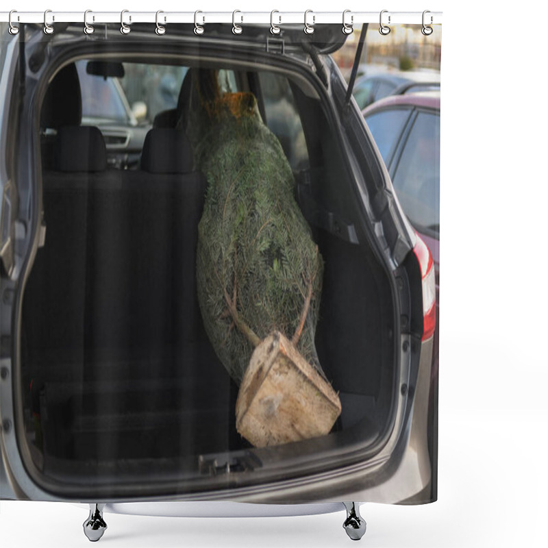 Personality  Packaged Christmas Tree In A Trunk Of The Car Shower Curtains