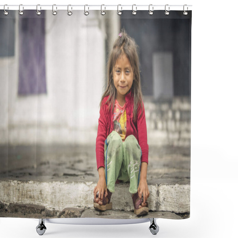 Personality  Chichicastenango, Guatemala, 27th February 2020: Mayan Girl At The Traditional Market Shower Curtains