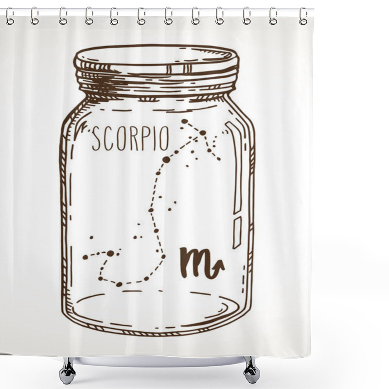 Personality  Scorpio Zodiac Sign Hand Drawn Constellation In A Mason Jar Shower Curtains