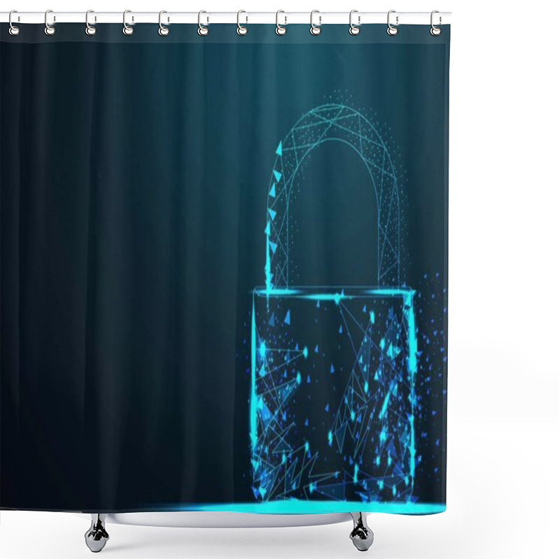 Personality  Cyber Lock Security Padlock, Abstract Wire Low Poly, Polygonal Wire Frame Mesh Looks Like Constellation On Dark Blue Night Sky With Dots And Stars, Illustration And Background Shower Curtains