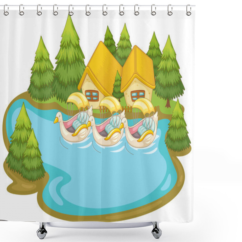 Personality  Boat In The Lake Shower Curtains