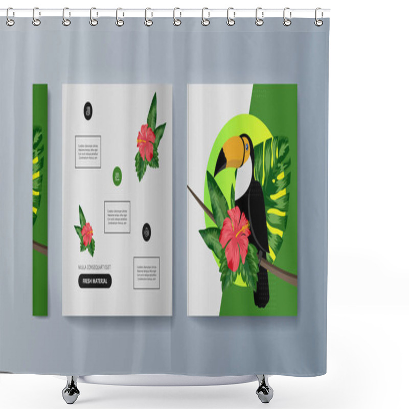 Personality  Set Of Brochures About Toucan Bird And Tropical Flora Shower Curtains