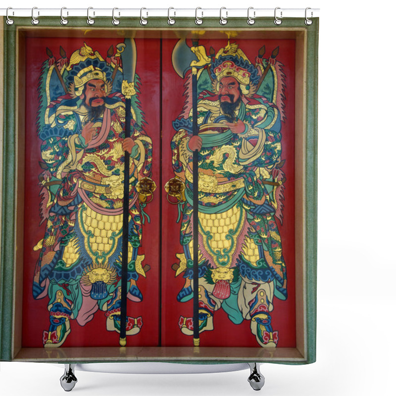 Personality  Chinese Guardians On Temple Door, 7 December 2014, Udon-Thani , Shower Curtains