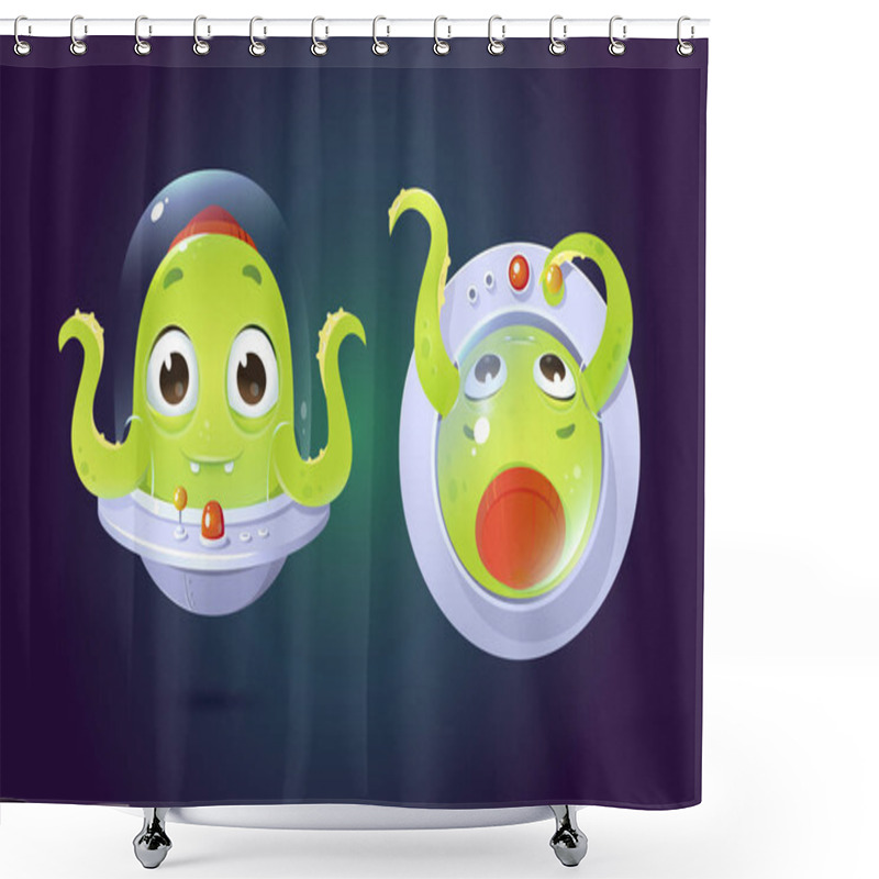 Personality  Vector Cartoon Style Alien Character In Top View And Front View Shower Curtains