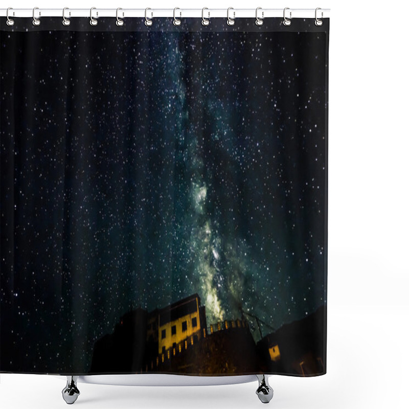 Personality  Milky Way Over Key Gompa Tibetan Buddhist Monastery Shower Curtains