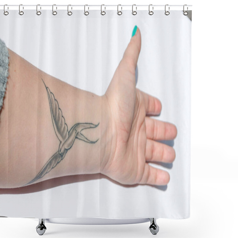 Personality  A Tattoo Of A Bird, Here It Is A Swallow On A Forearm. Shower Curtains