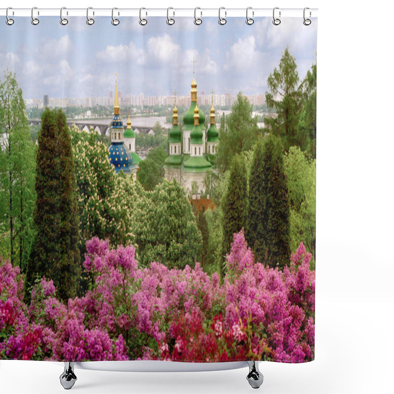 Personality  View Of The Cathedral With Lilac Tree Shower Curtains