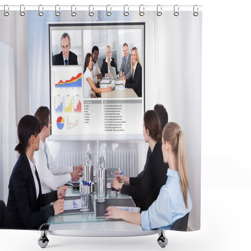 Personality  Businesspeople In Video Conference At Business Meeting Shower Curtains