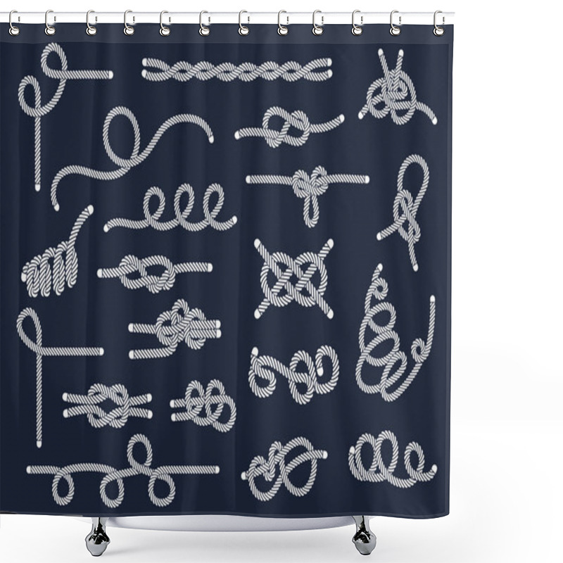 Personality  Sea Rope Knots And Loops Set. Marine Rope And Sailors Ship Knot, Cord Sailor Borders, Knot Sail, Package Rope, Looped String, Nautical Loop Vector Illustration Isolated Shower Curtains