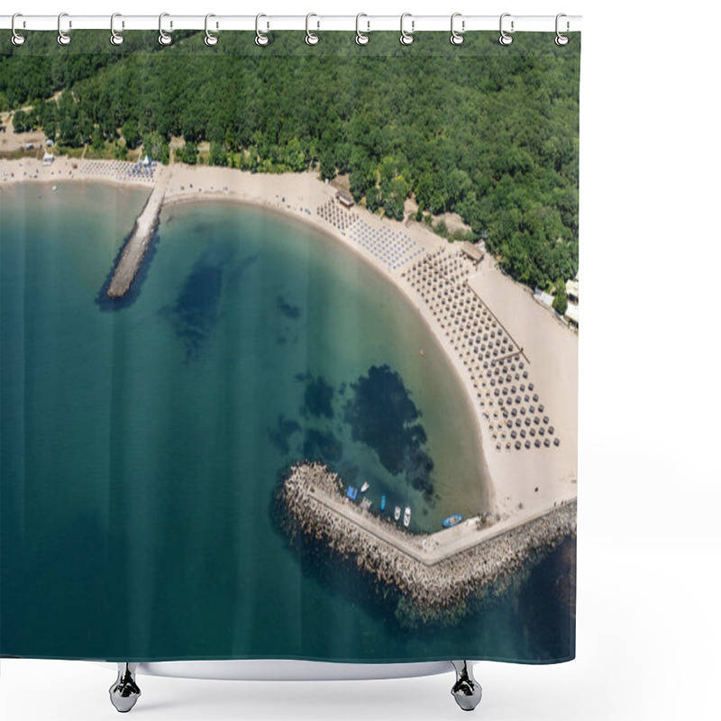 Personality  Aerial View To Beautiful Perla Beach Near To Primorsko, Bulgaria Shower Curtains