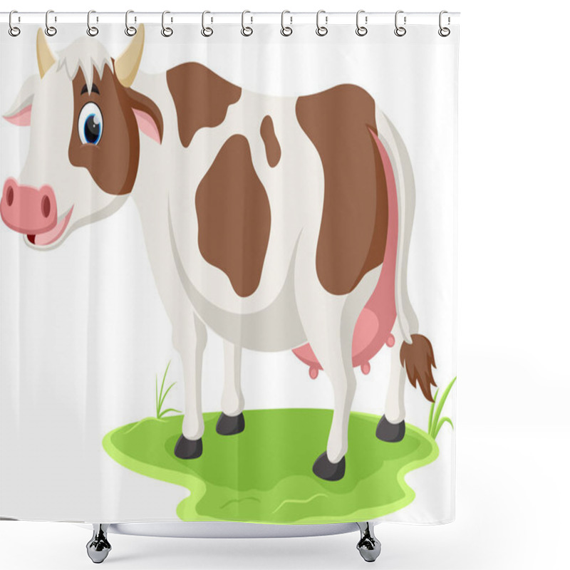 Personality  Vector Illustration Of Cartoon Cow Standing On Green Grass Shower Curtains