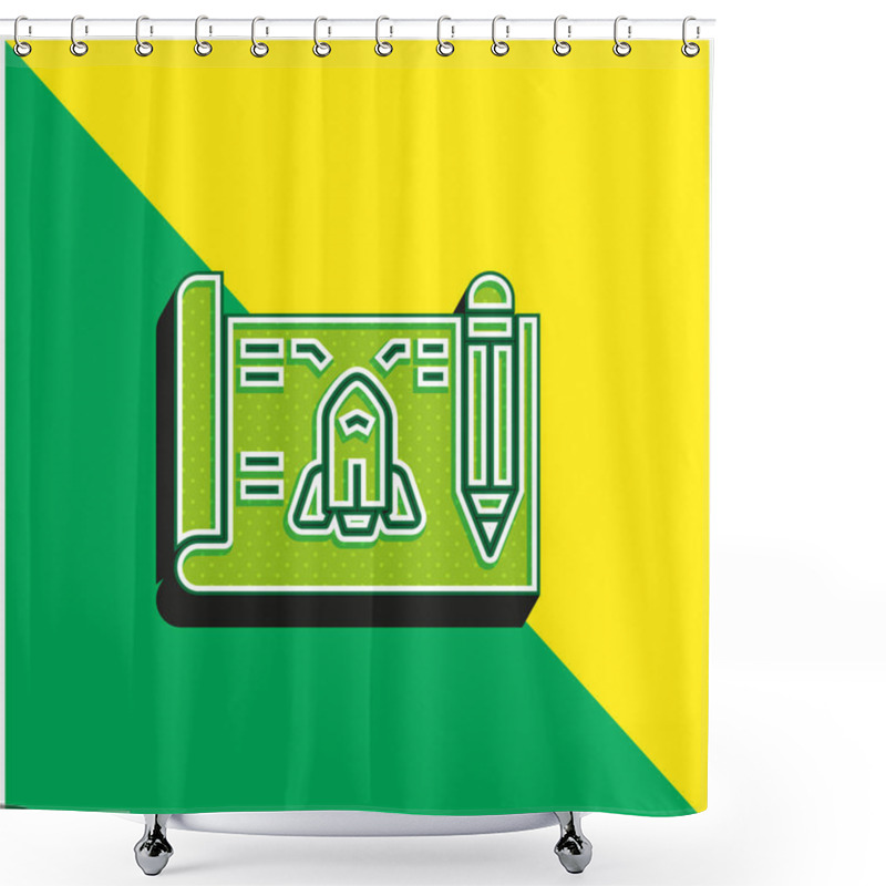 Personality  Blueprint Green And Yellow Modern 3d Vector Icon Logo Shower Curtains