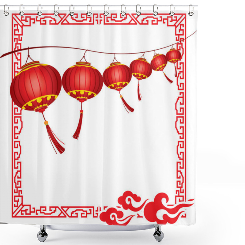 Personality  String Of Bright Hanging Red Chinese Lanterns Decorations Shower Curtains