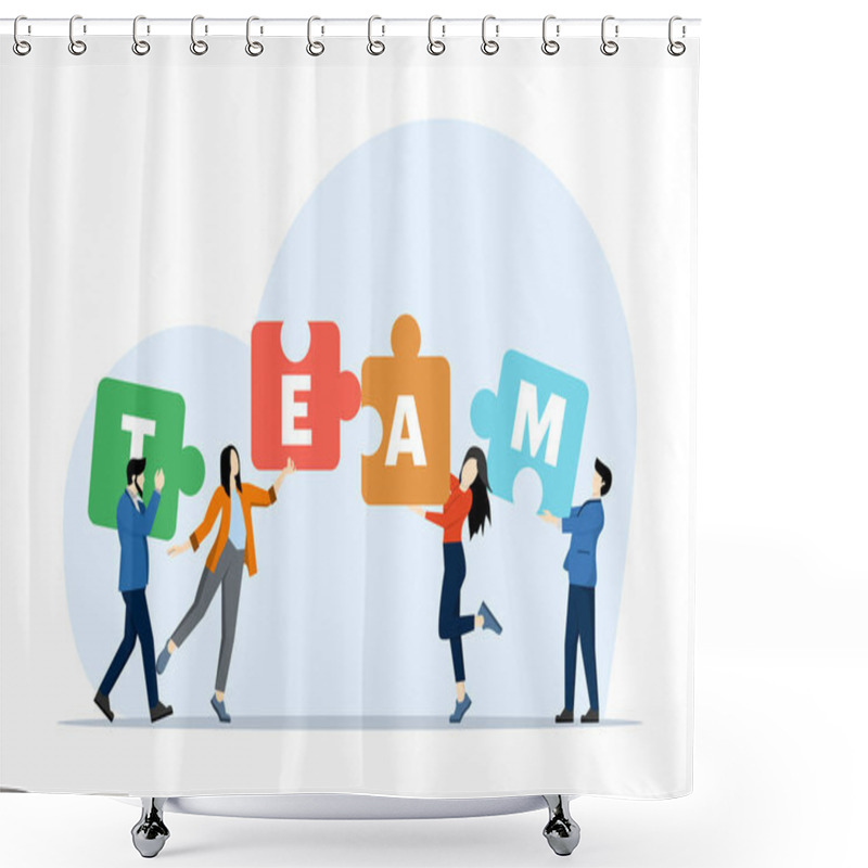 Personality  Concept Of Problem Solving, Management, Smart Planning, Colleagues Designing Effective Solutions To Work Problems, Team Of Business People Or Business Partners Putting Together A Jigsaw Puzzle. Shower Curtains