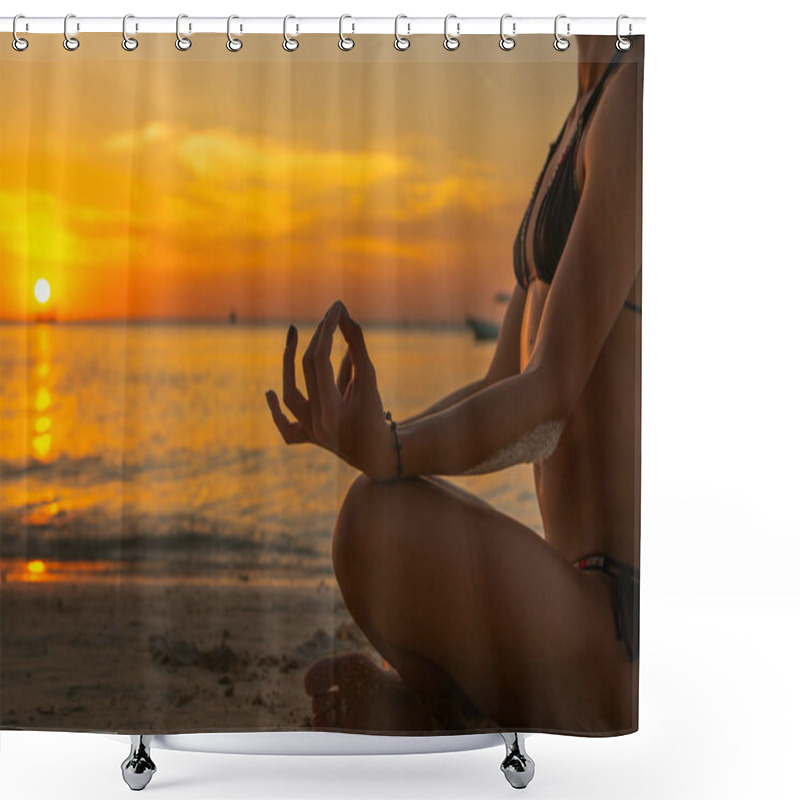 Personality  Women Do Meditation On The Ocean Beach At Sunset Shower Curtains