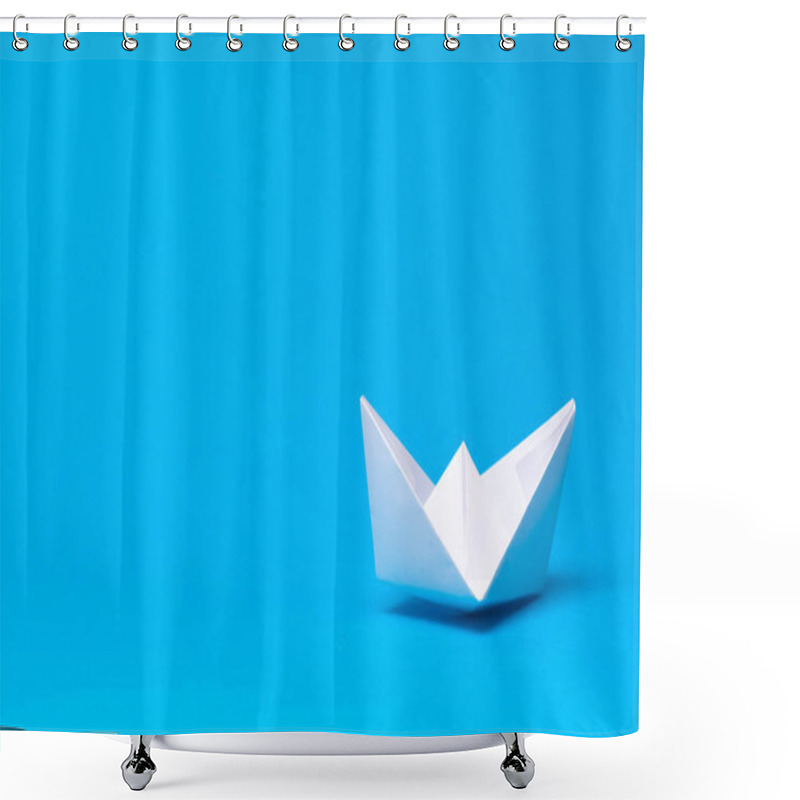 Personality  Origami Paper Boat On Blue Background Shower Curtains