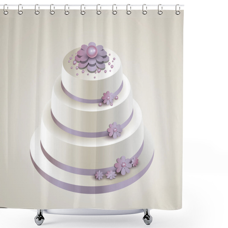 Personality  Vector Illustration Of A Wedding Cake With Flowers. Shower Curtains