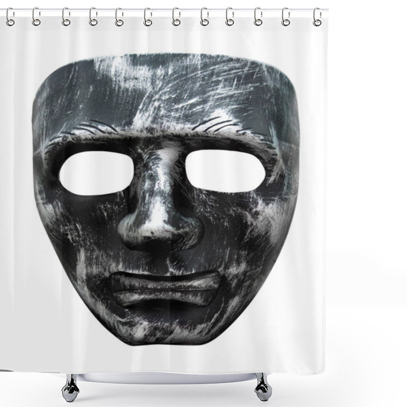 Personality  Halloween Concept. Scary Mask. Killer. Maniac. Is Isolated On A White Background. Horror Shower Curtains