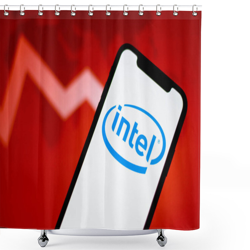 Personality  Logo Of Intel Is Displayed On A Smartphone Screen Shower Curtains