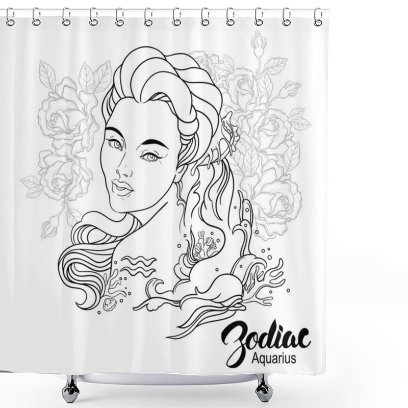 Personality  Zodiac. Vector Illustration Of Aquarius As Girl With Flowers. De Shower Curtains