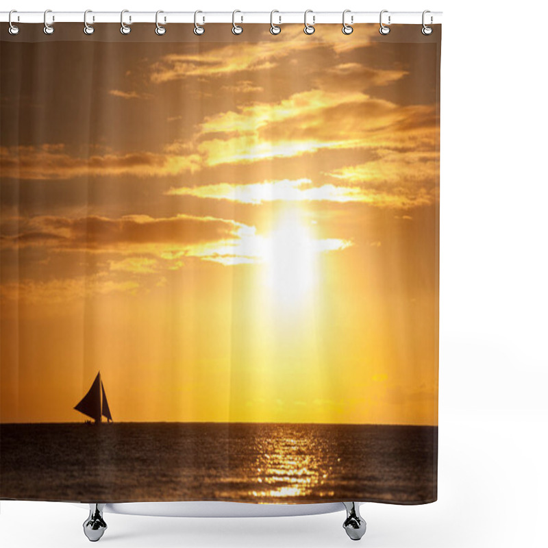 Personality  Sailboat On The Sea, Sunset Scenery Shower Curtains