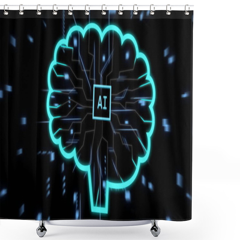 Personality  Glowing Brain With AI Text, Representing Artificial Intelligence And Technology. Innovation, Futuristic, Neural, Cyber, Science, Digital Shower Curtains