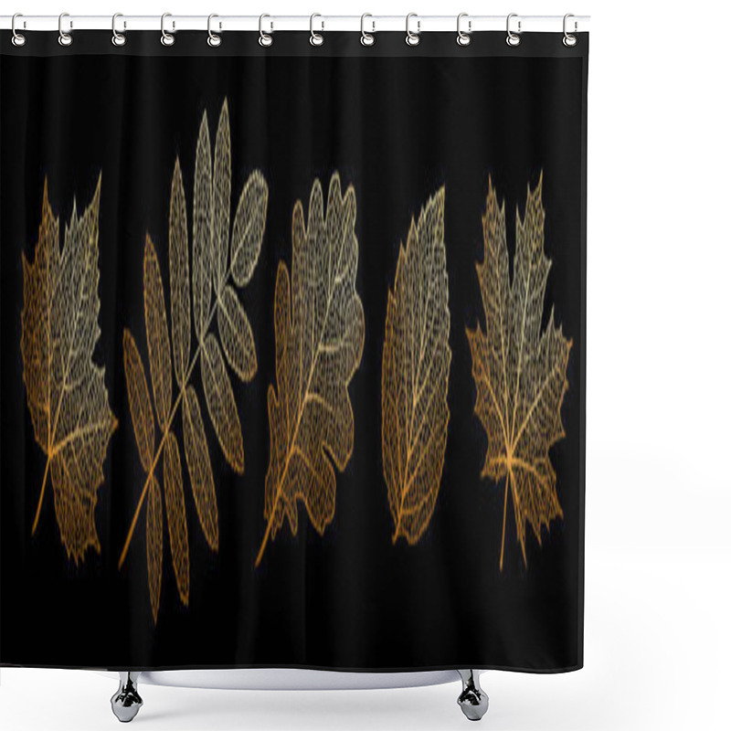 Personality  Set Of Vector Texture Leaves. Silhouette Of Plants. Gold Natural Elements For Seasonal Backgrounds, Templates, Wallpaper, Cards, Banners. Modern Stylish Design. Shower Curtains