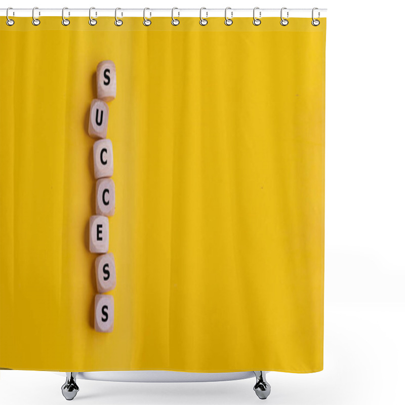 Personality  Cubes With The Word Success On A Yellow Background, Success Business Concept. Shower Curtains