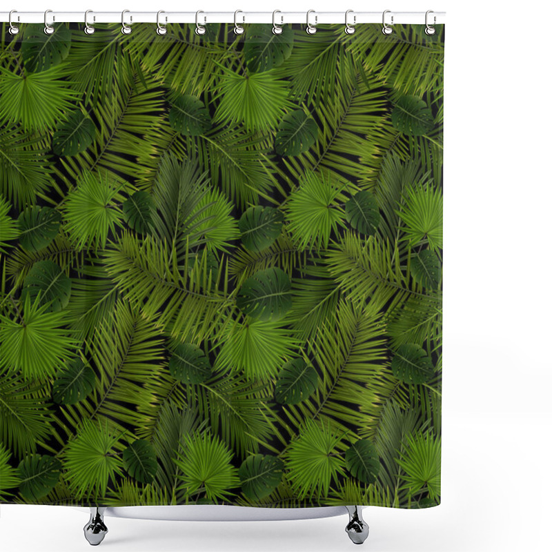 Personality  Illustration Of Seamless Pattern With Various Palm Leaves On Black Background Shower Curtains