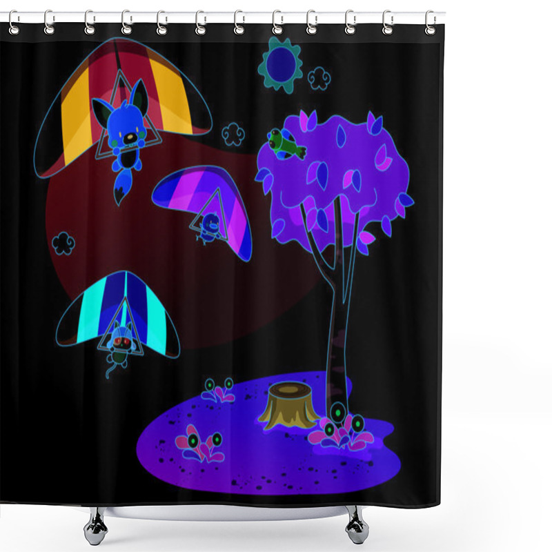 Personality  Funny Animals Cartoon Playing Parachuting Shower Curtains