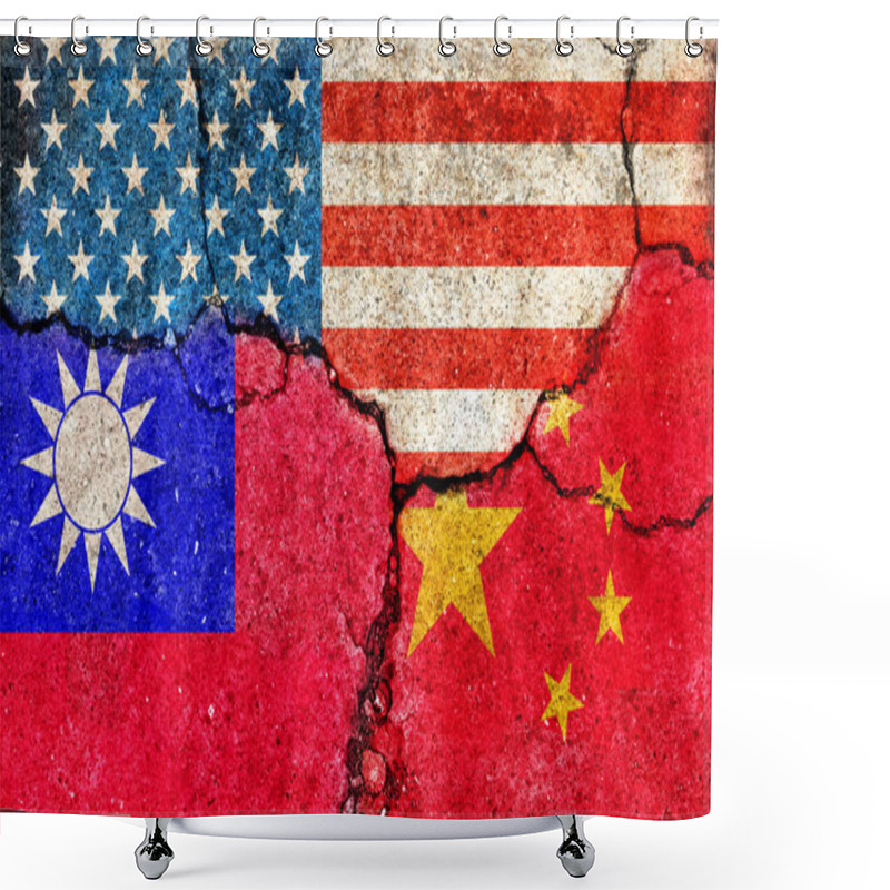 Personality  Grunge Flags Illustration Of Three Countries With Conflict And Political Problems (cracked Concrete Background) | USA, China And Taiwan Shower Curtains