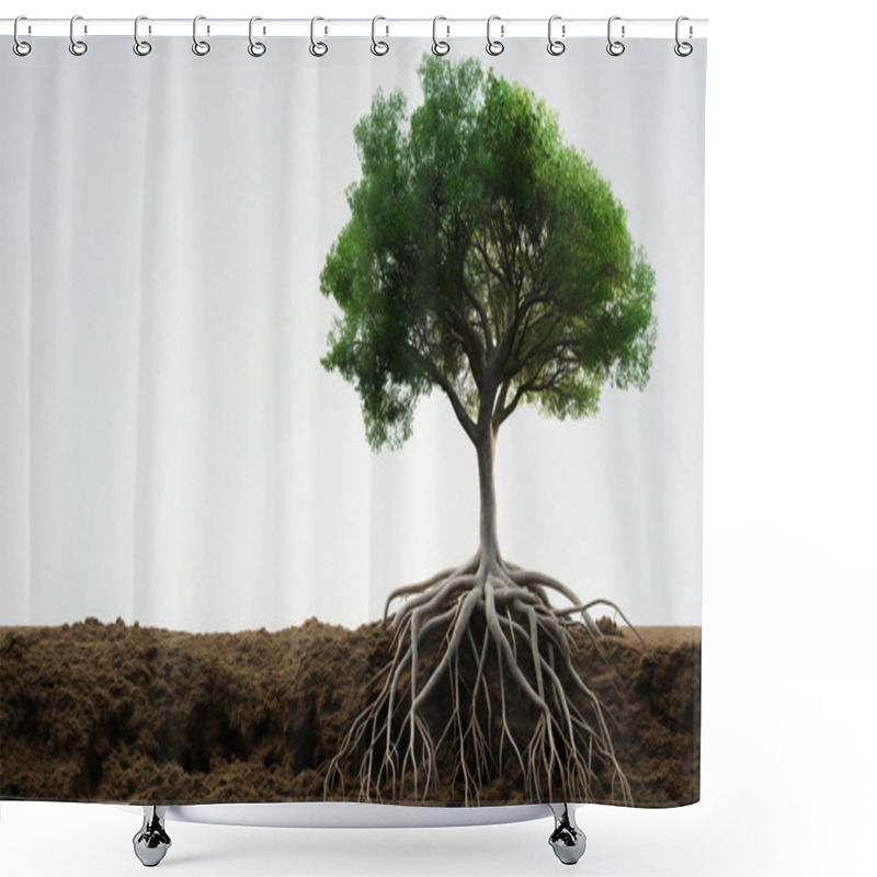 Personality  A Single Tree With Deep Roots Extending Into The Soil Stands Against A Plain White Background, Emphasizing Simplicity And The Tree's Strong Foundation. Shower Curtains