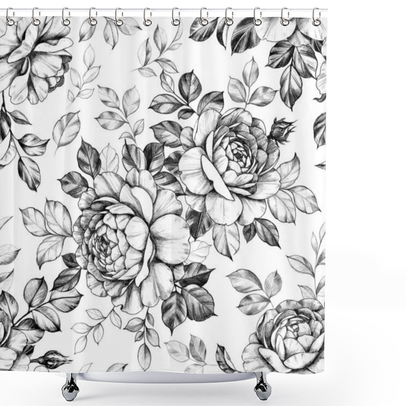 Personality  Hand Drawn Rose  Flowers Seamless Pattern Shower Curtains