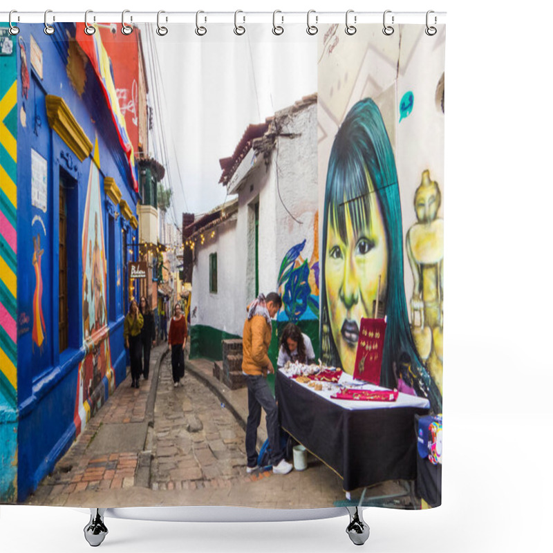 Personality  Bogota, Colombia - February 12, 2024: View Of The Famous Chorro De Quevedo Square In The Old Town. Shower Curtains