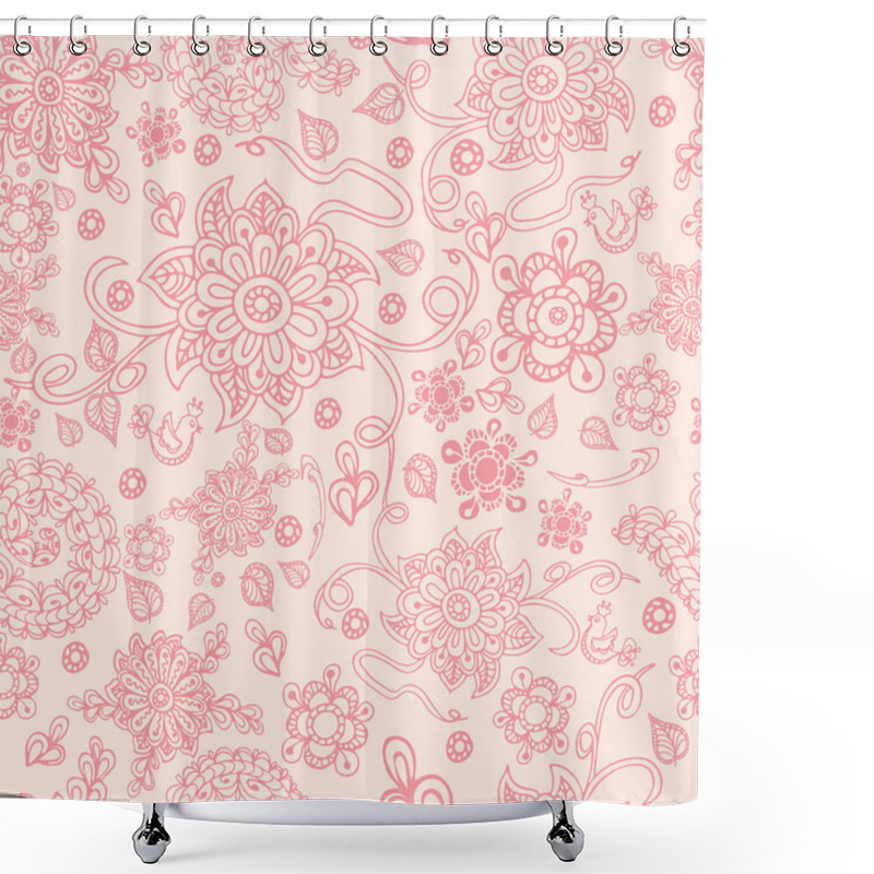 Personality  Seamless Retro Pink Floral Background, Vector Illustration Shower Curtains