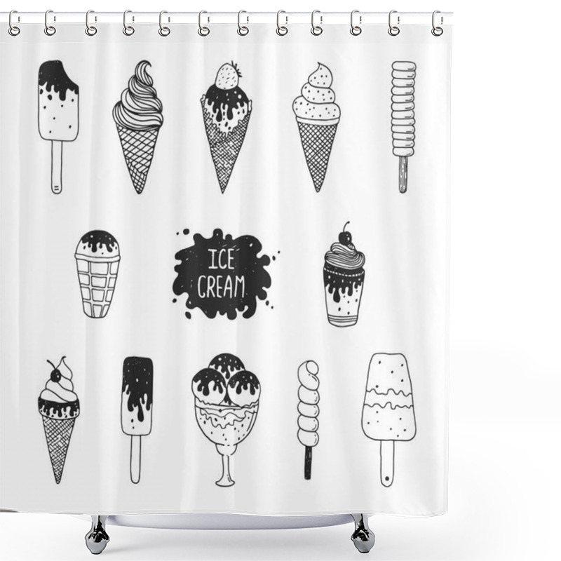 Personality  Vector Collection Of Hand Drawn Ice Cream Shower Curtains