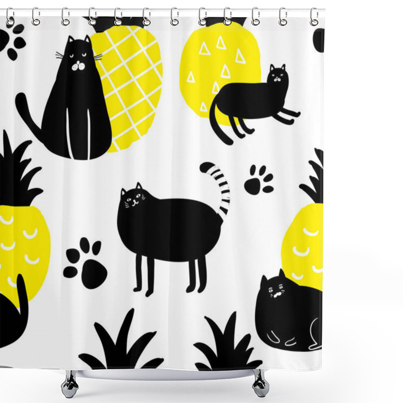 Personality  Endless Pattern With Black Cats In Scandinavian Simple Style. Shower Curtains