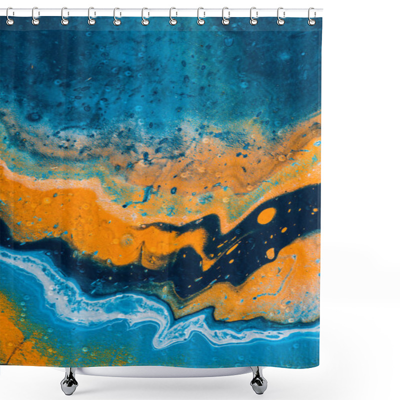 Personality  Close Up Of Abstract Background With Blue And Orange Oil Paint  Shower Curtains