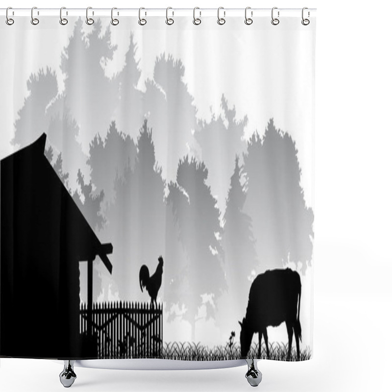 Personality  Landscape With Cow And Cock Shower Curtains