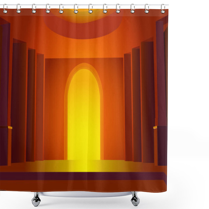 Personality  Vector 3d Illustration Of The Interior With The Image Of The Hall In Yellow-orange Tones Shower Curtains