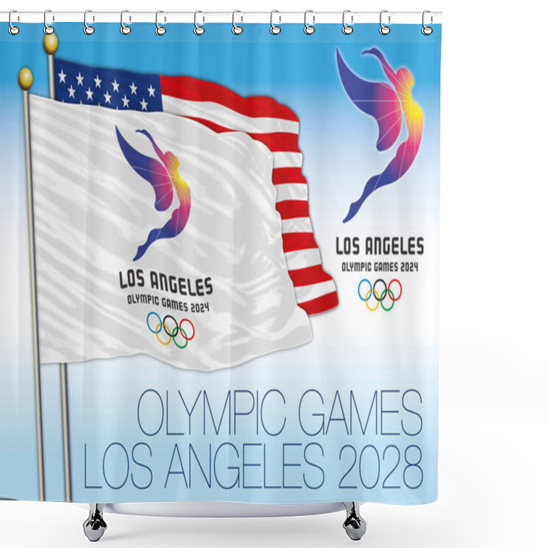 Personality  Summer Olympic Games Of Los Angeles 2028 Flag And Logo With US Flag Shower Curtains