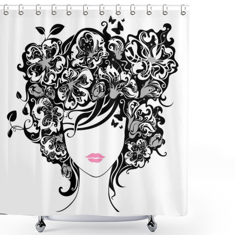 Personality  Woman With Flowers In Hair.  Shower Curtains